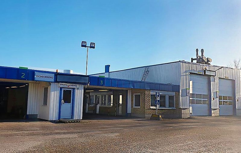 Byggnaden där bilprovningens station ligger i Västerås